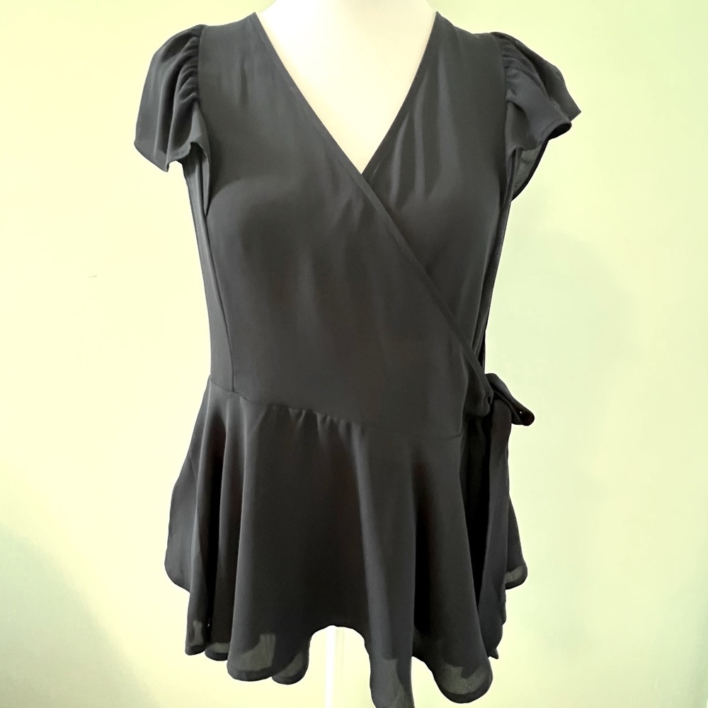 Loft Black Wrap Tie Blouse